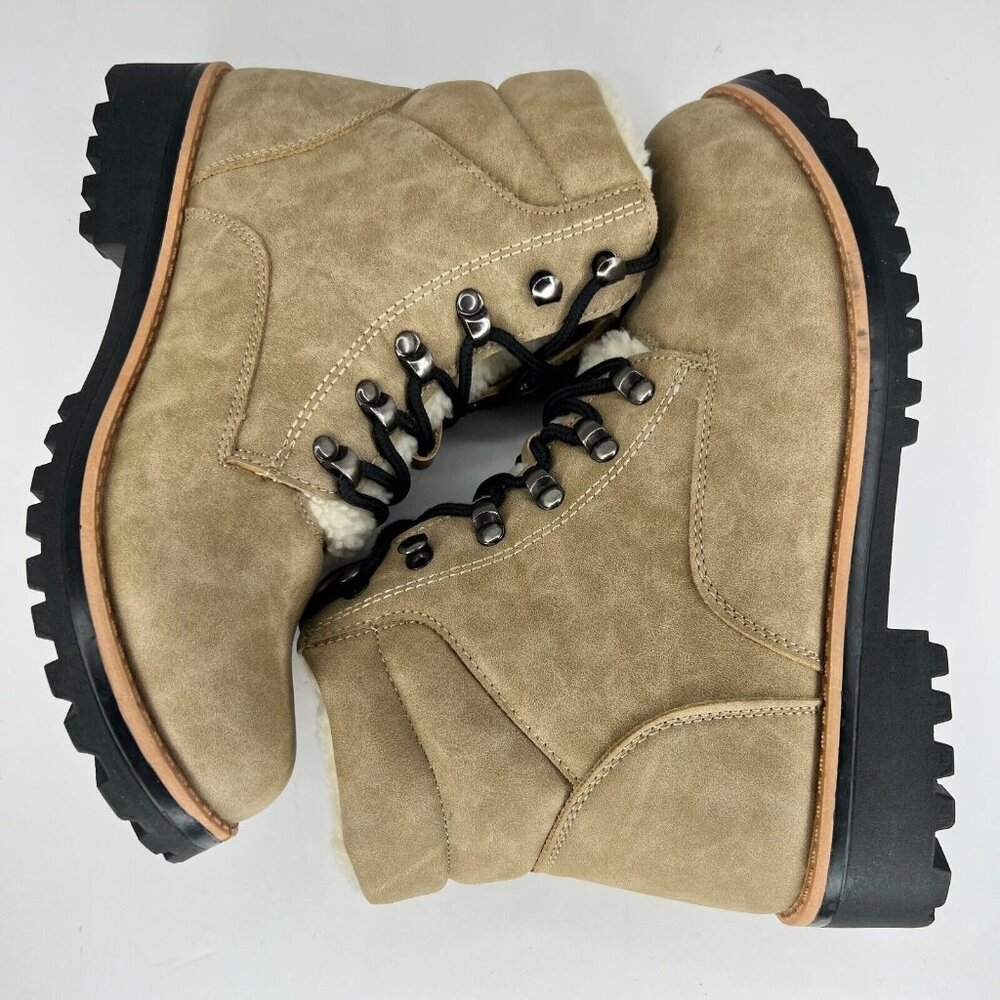 Yoki Womens Tan Sherpa Lined Ankle Lace Up Suede Size 8.5 Shearling Hiking Boots - Picture 6 of 9